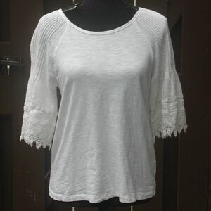 Anthropologie S Eri & Ali White Crochet Embroidered Sleeves NEW